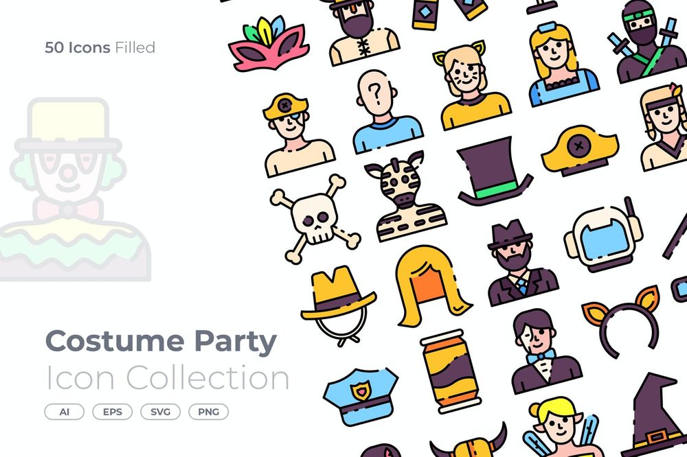 Filled icons in party costume style