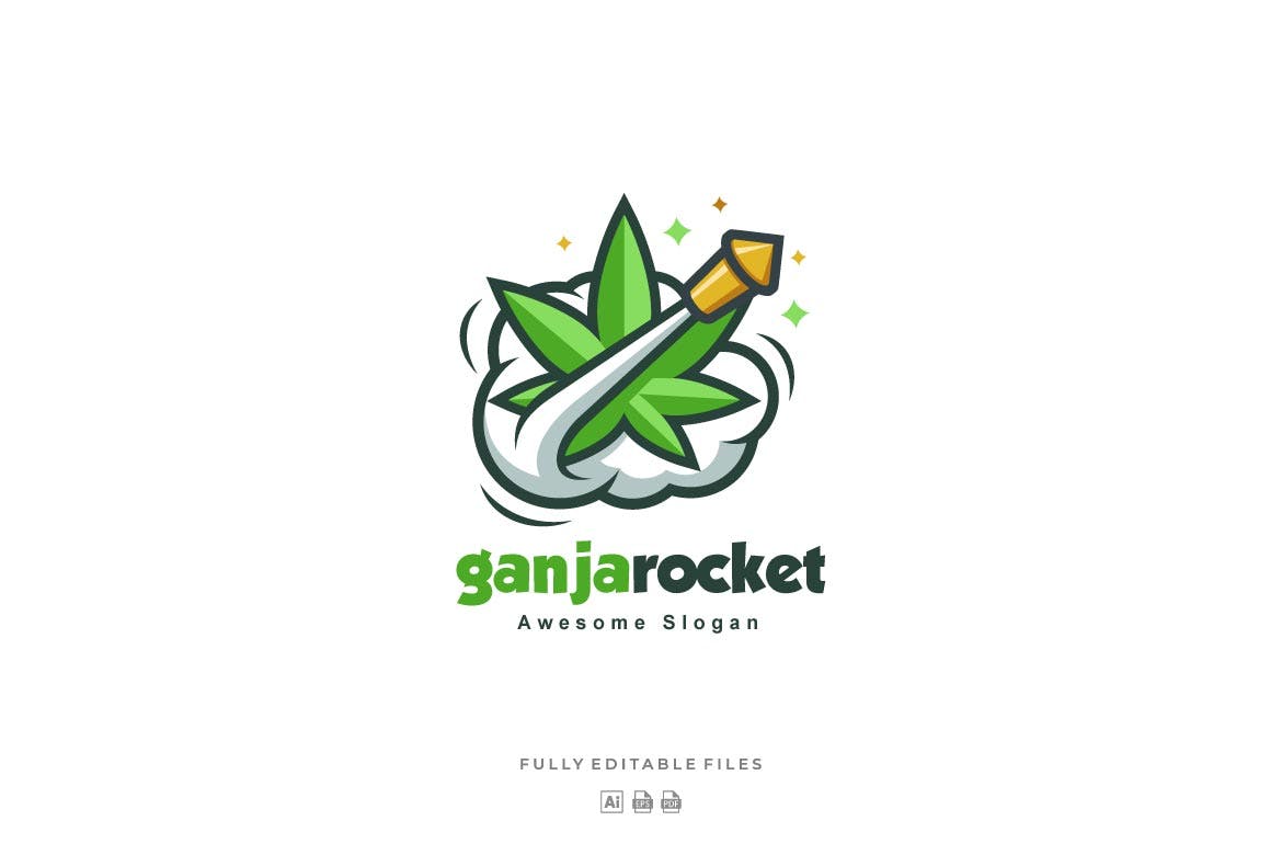 Ganja and rocket colorful logo template