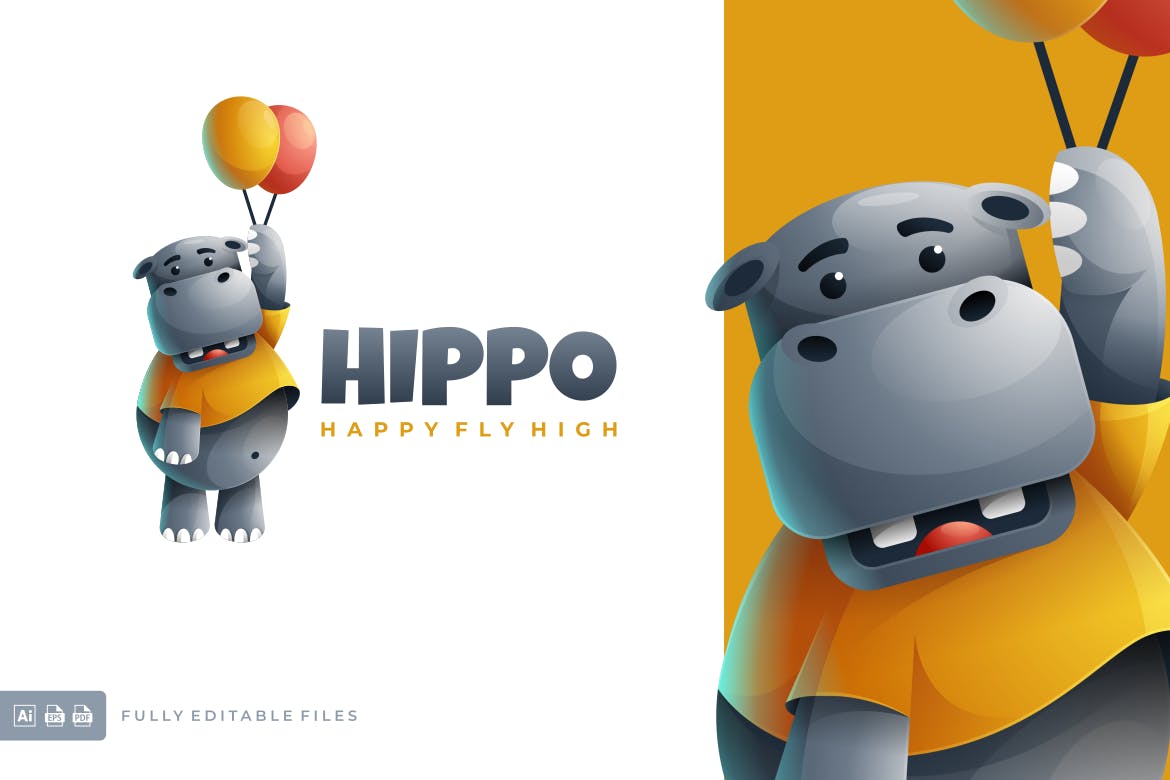 A hippo cartoon colored logo template
