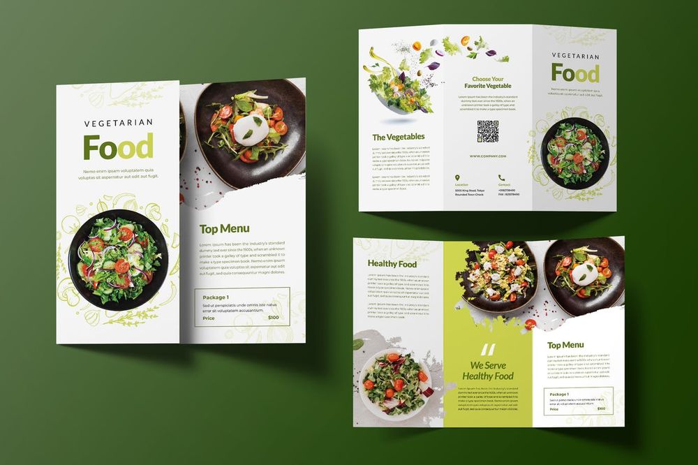 Vegetarian food trifold brochure template