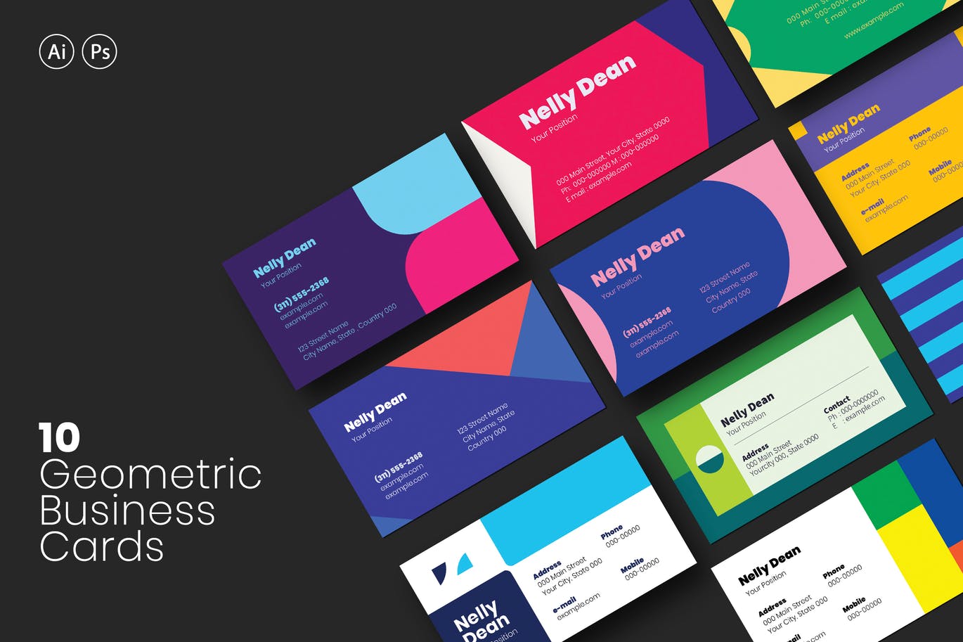 Ten geometric business card templates