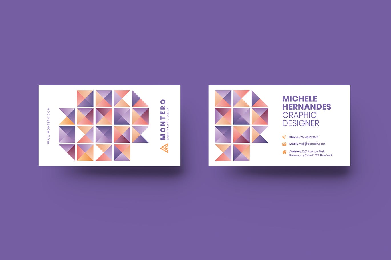Business card on violet background