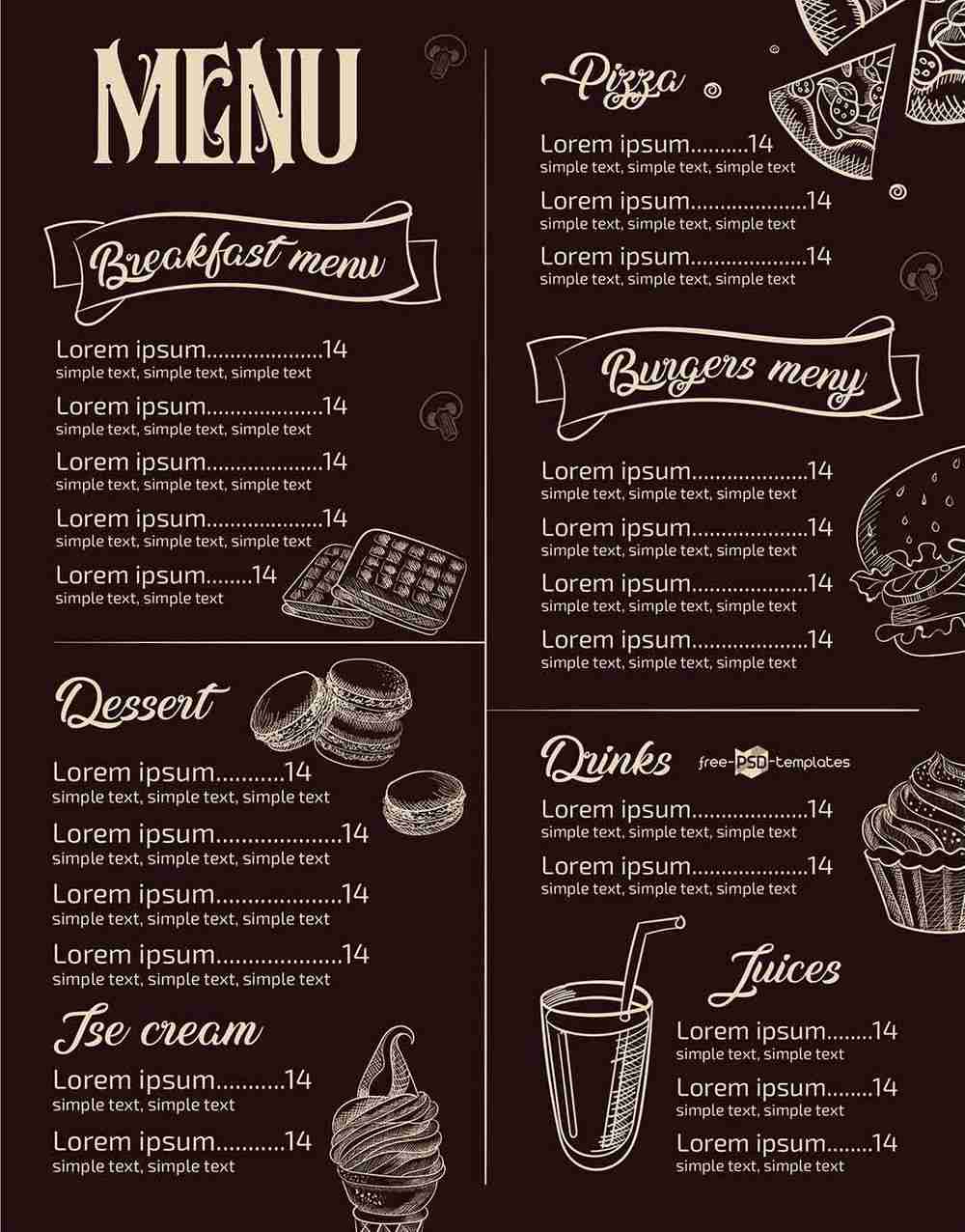 22+ Catchy Restaurant Menu Templates  Decolore.Net Inside Menu Template Indesign Free