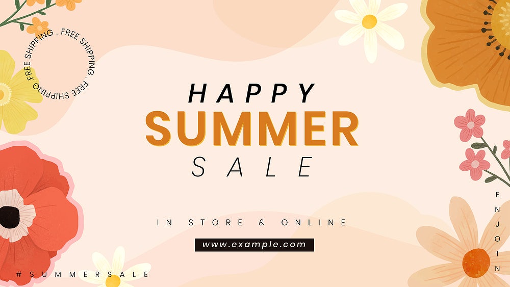 A happy summer sale text with flowers