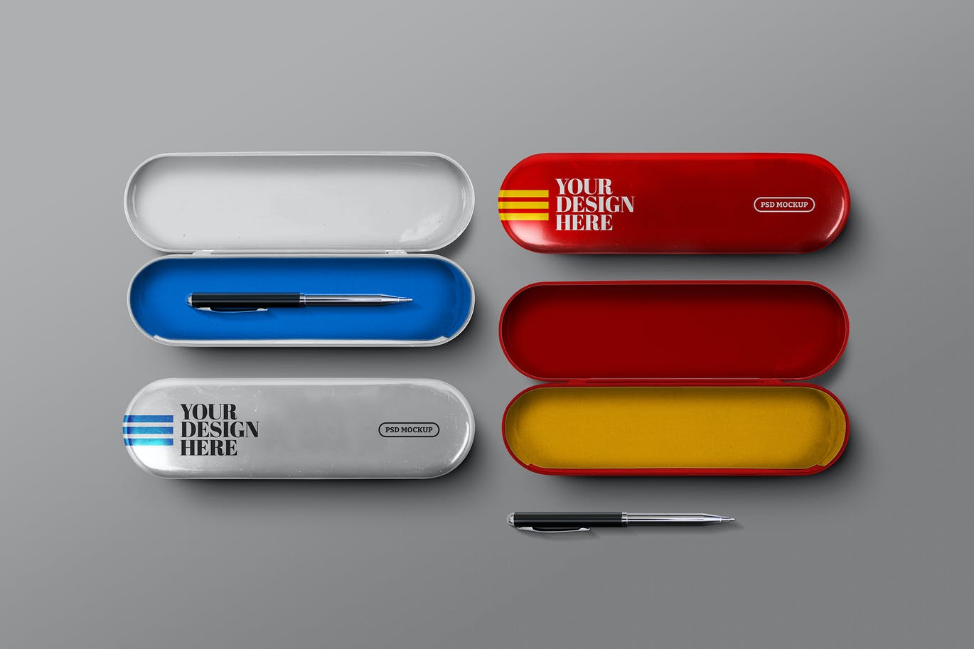 Different color metal pencil case mockups