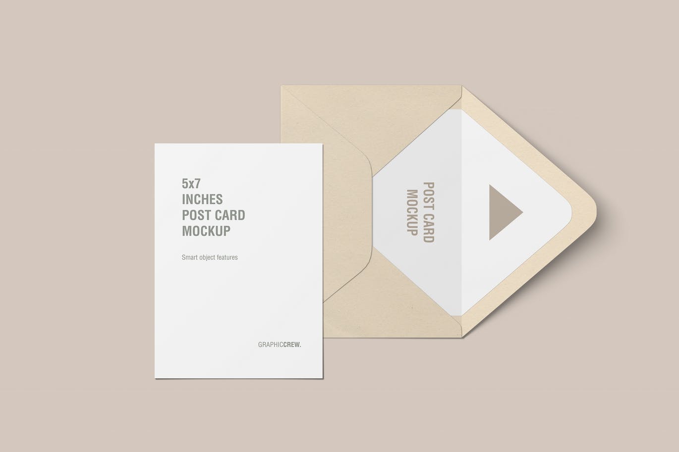 A vertical postcard and envelope mockup template