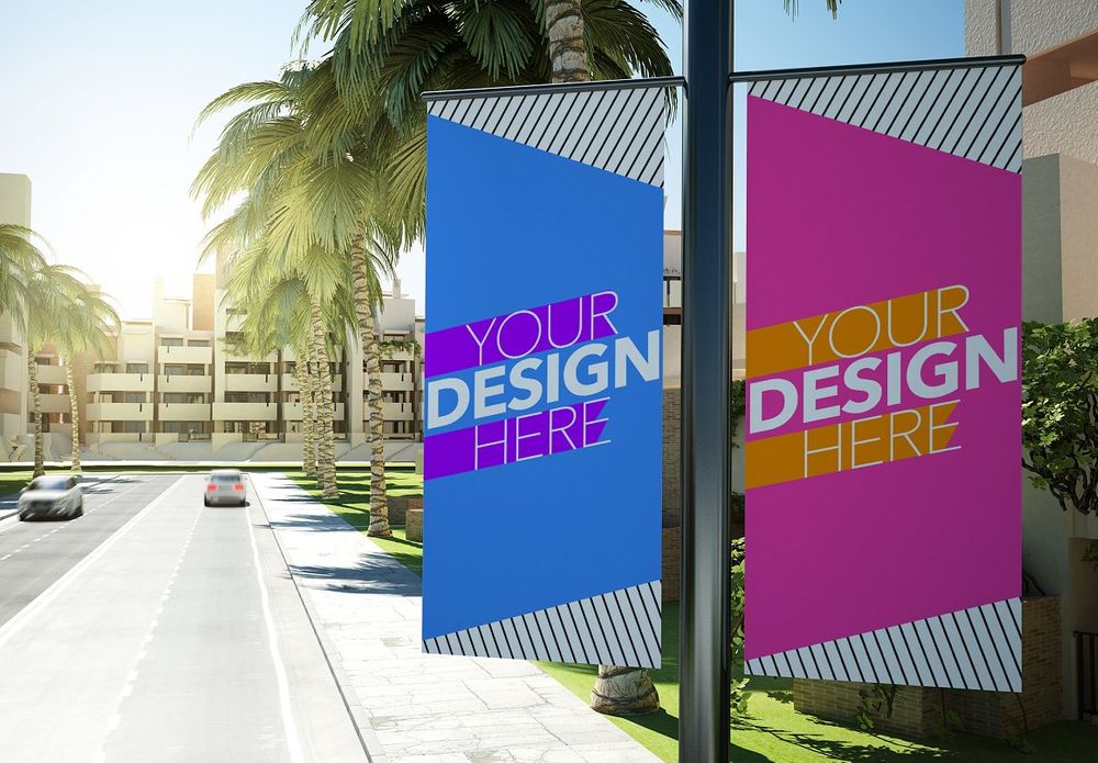 Two lamp post banner mockup