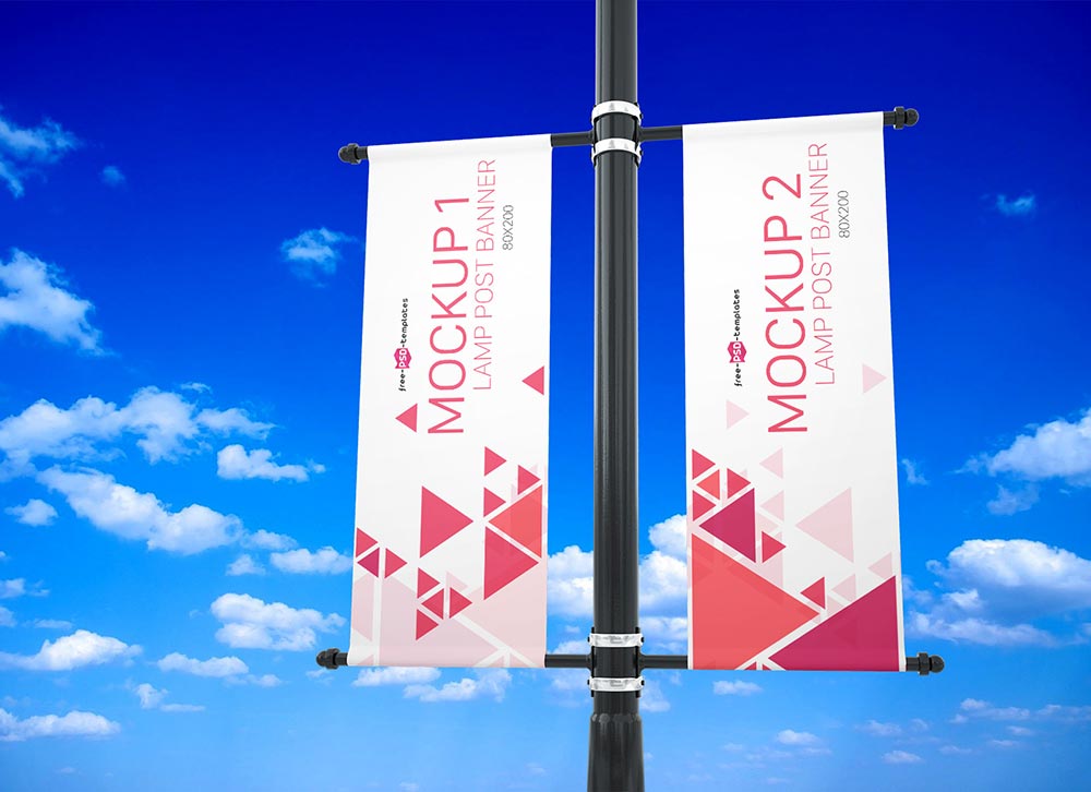 Free modern lamp post banner mockup