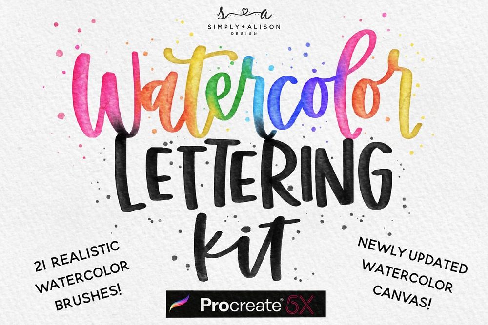 Watercolor lettering brush kit for procreate
