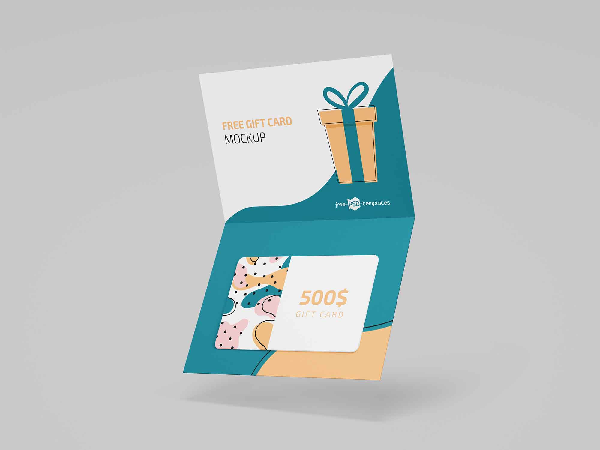 A free floating gift card mockup set