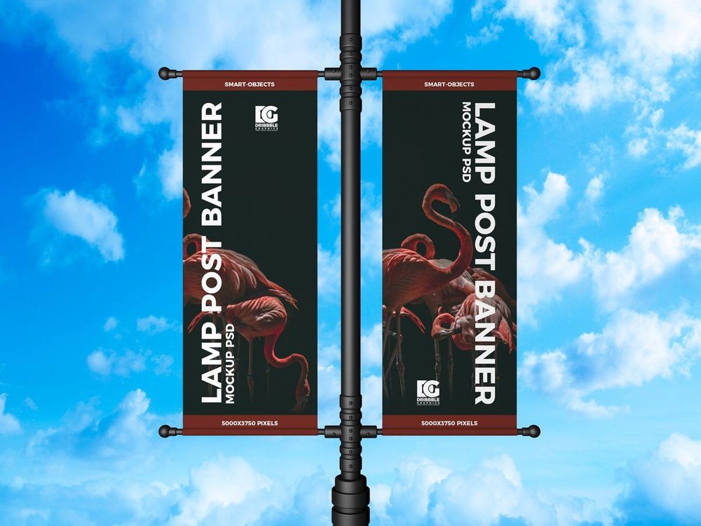 Free banner on lamp mockup