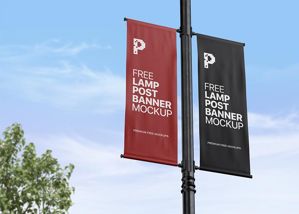 Free lamp post banner mockup template