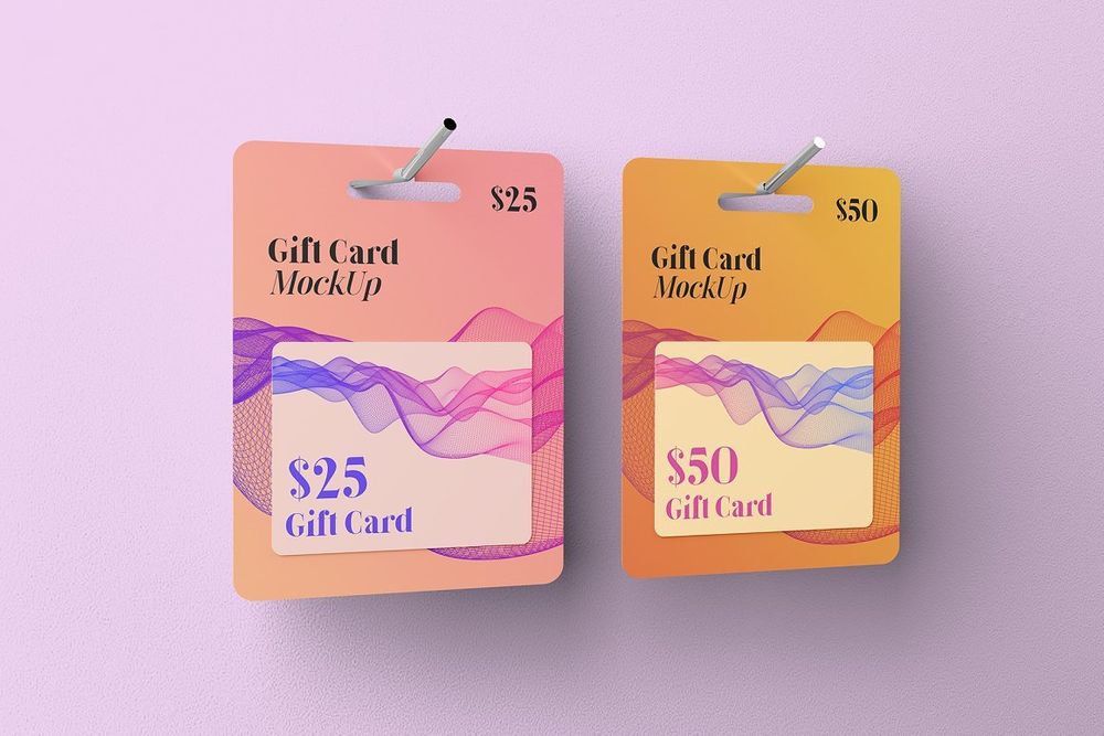 A gift card in eight views mockups