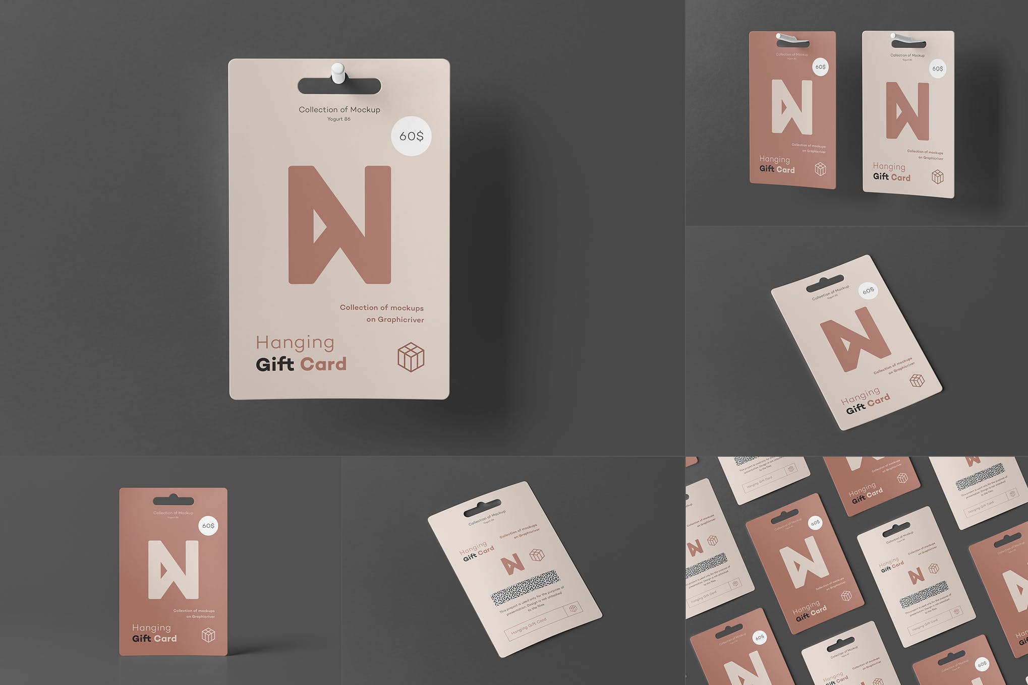 A hanging gift card mockup set