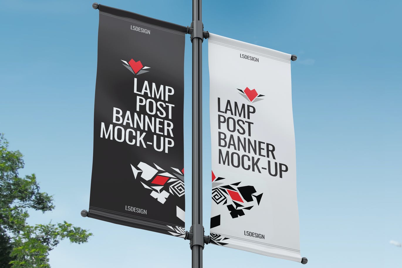Modern lamp post banner mockup