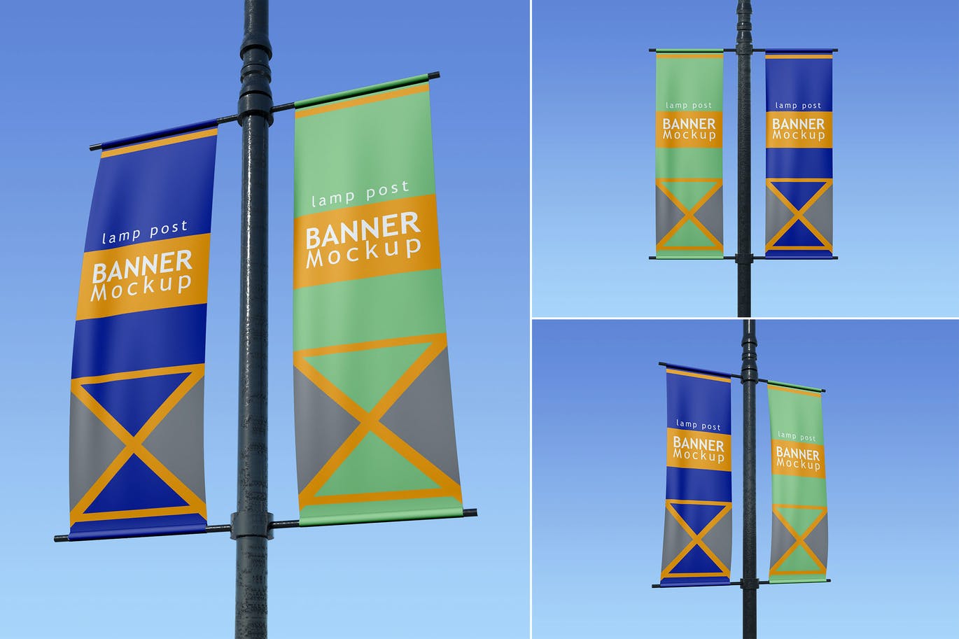 Lamp post banner in different angles mockup