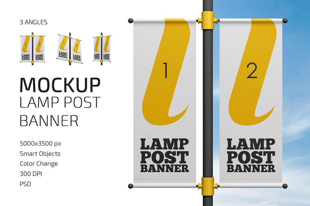 A lamp post banner mockup templates