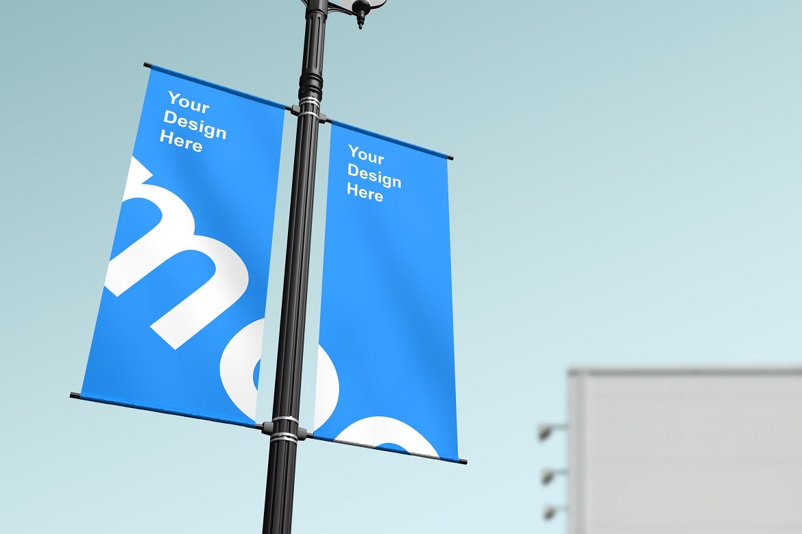 Blue lamp post banner mockup