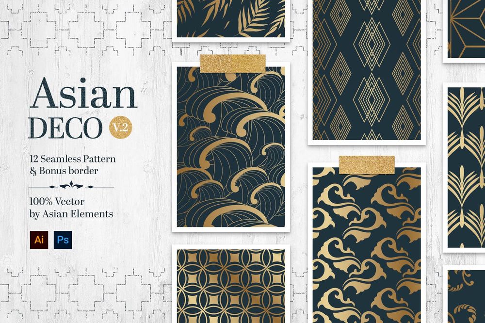 Asian deco pattern collection