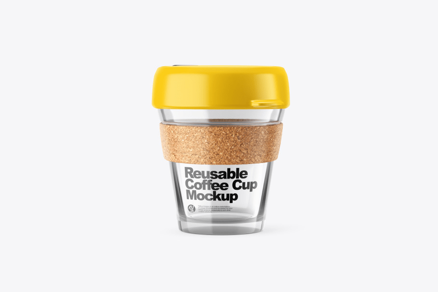 A glass reusable coffee cup mockup template