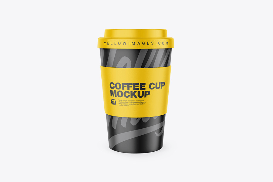 A reusable coffee cup with holder mockup template