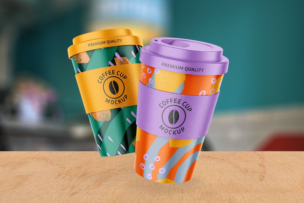 A reusable coffee cups mockup template