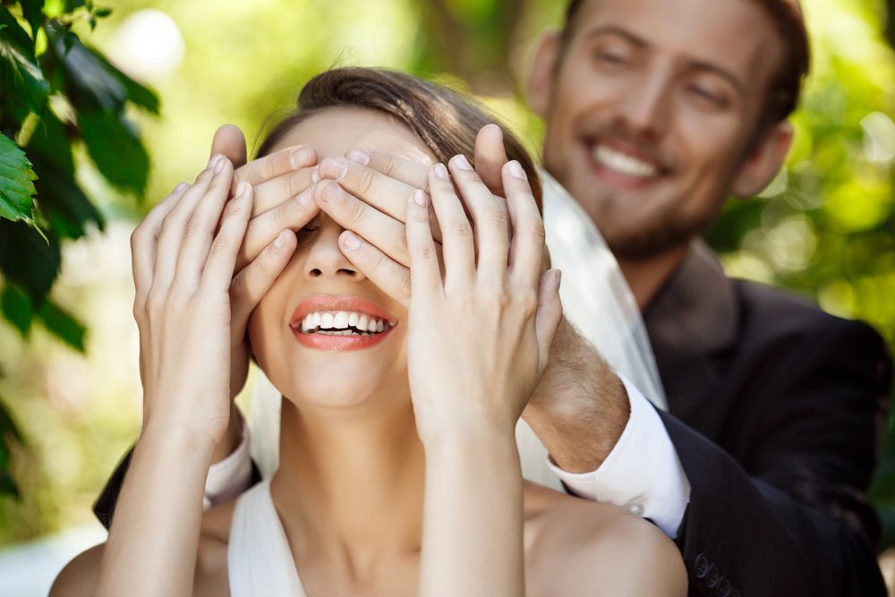 Wedding couple playing