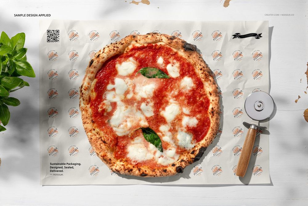 A food safe paper mockup for pizza