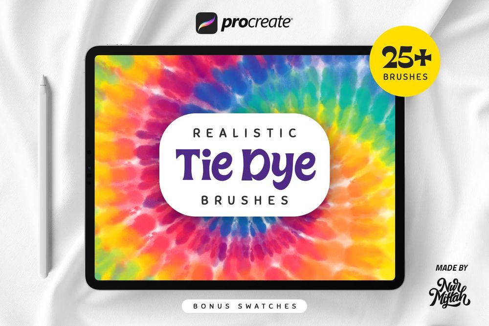 A realistic colorful tie dye brushes for procreate