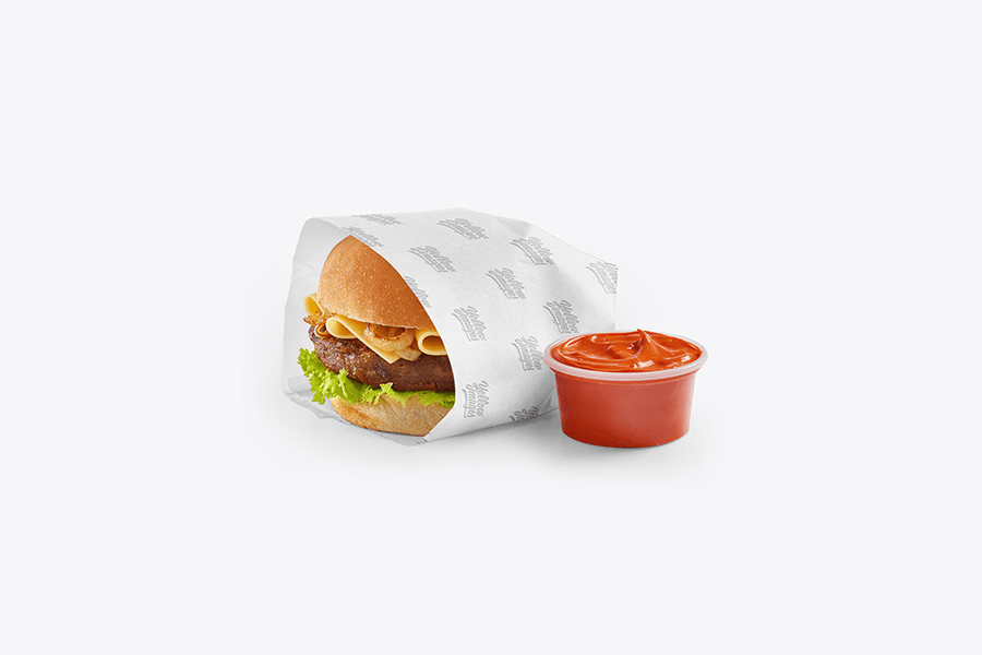 A wrapped burger with souce mockup