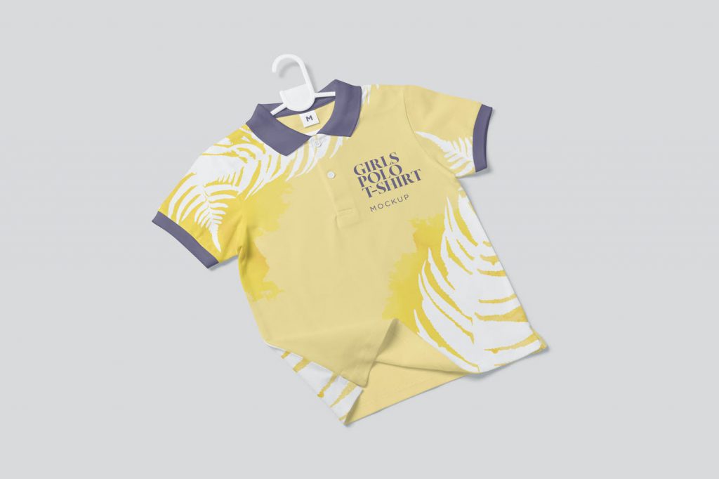 Yellow girl polo shirt mokcup