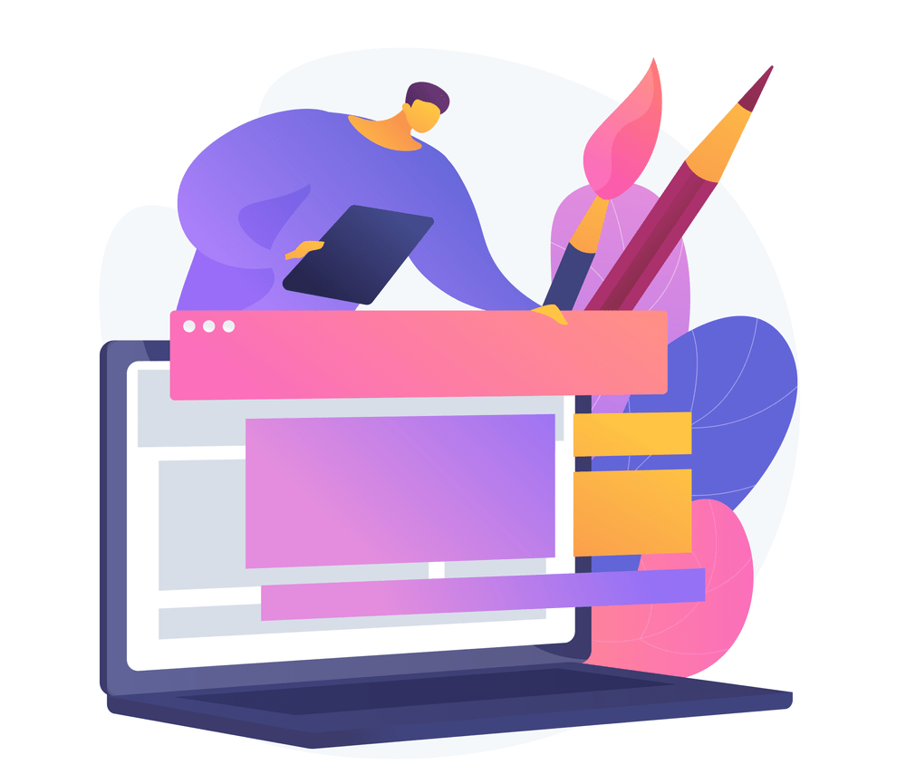 A illustration with computer people and pen