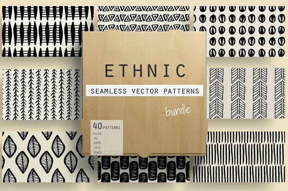 Black and white etchnic seamless vector patterns