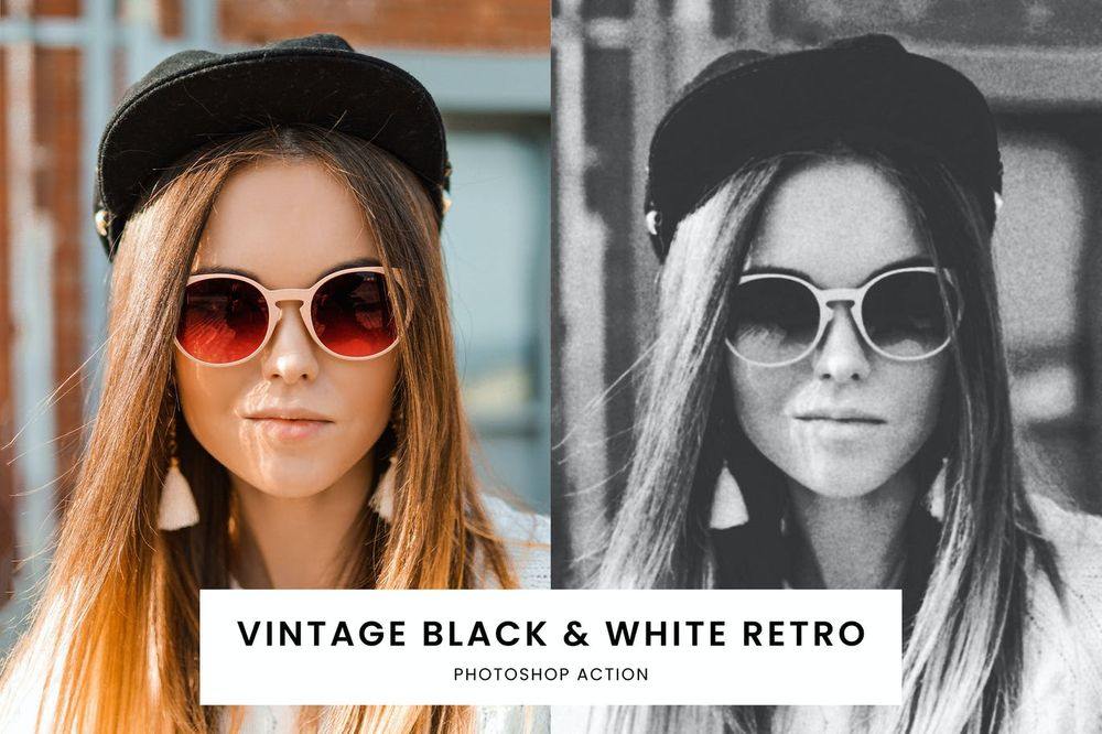 A black and white retro photoshop action