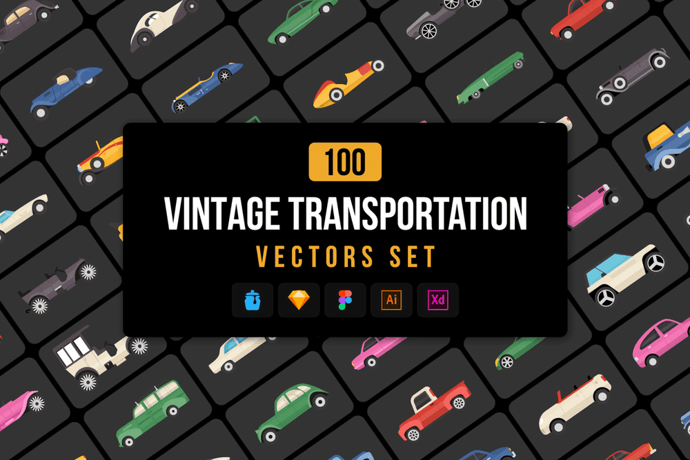 Vintage transportation vector icon set