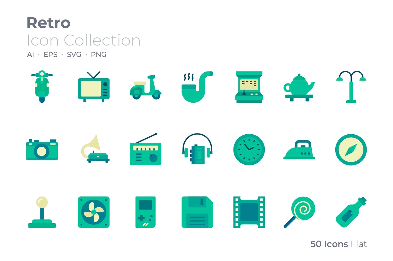 A green retro icon set