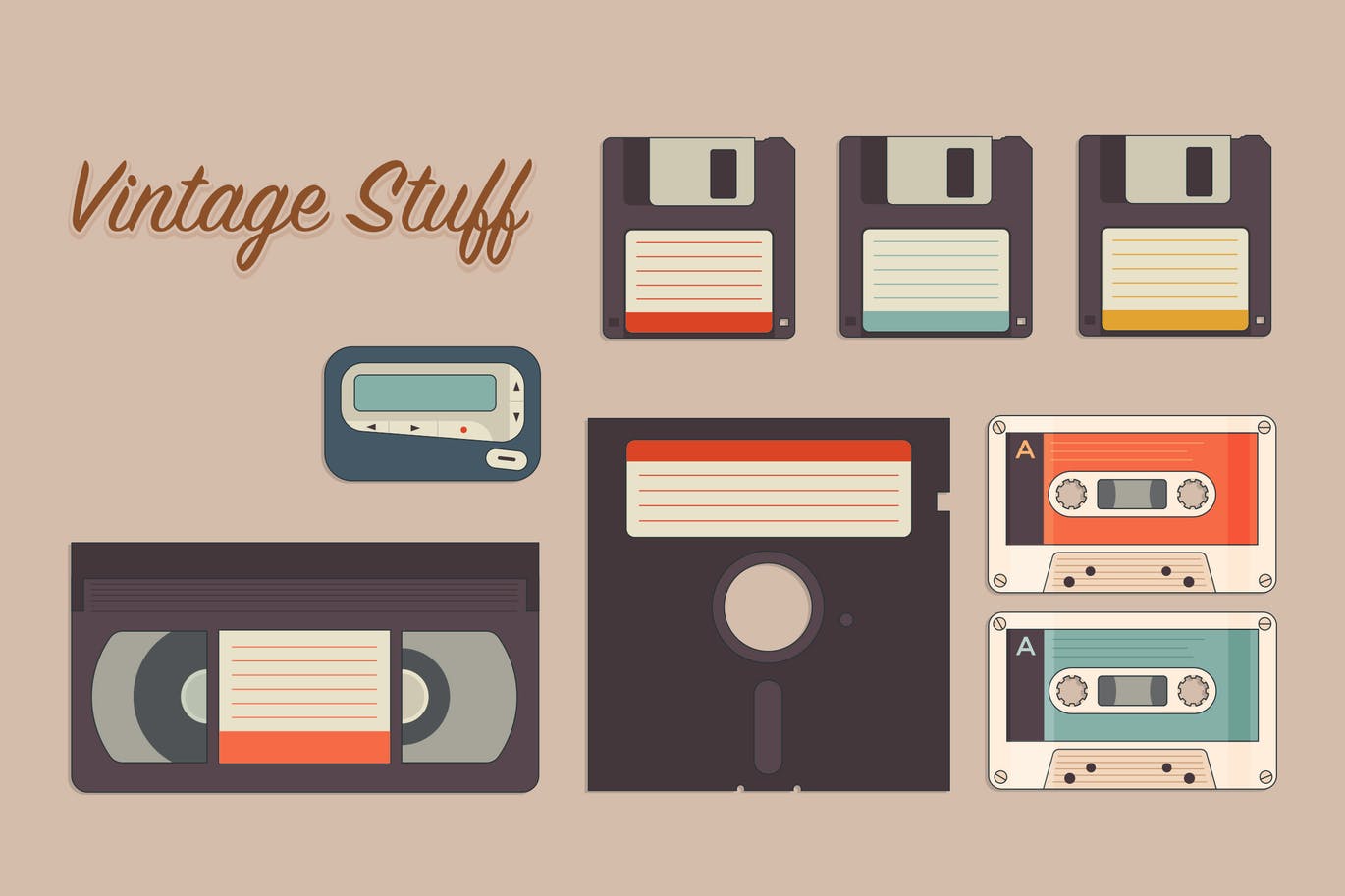A vintage storage icon set