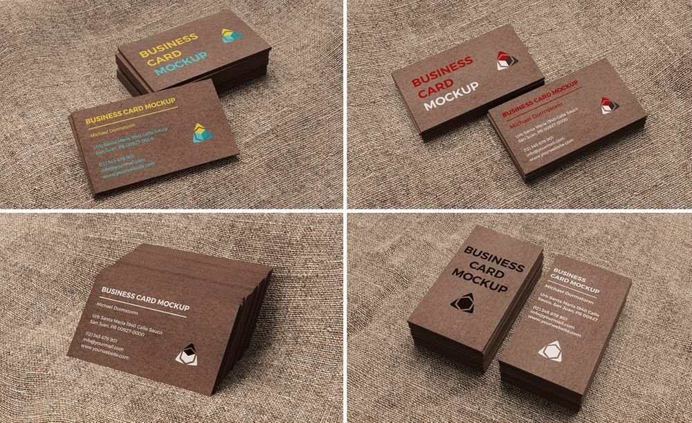 A set of kraft business card mockups