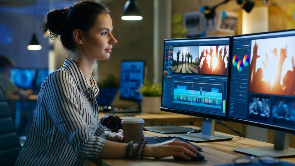 A women working with videos