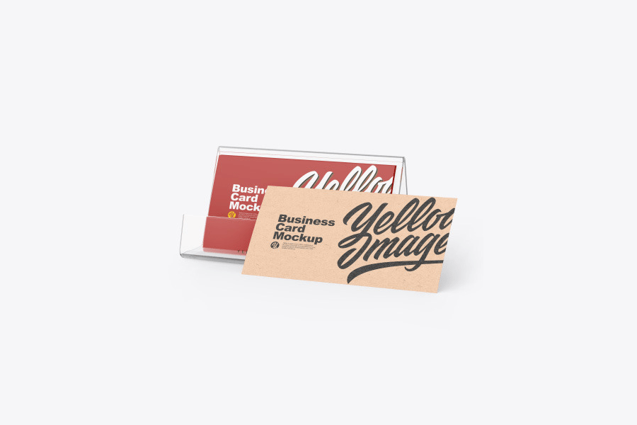 A business card with holder mockup