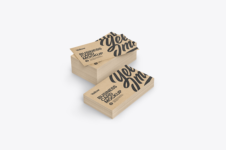 A stack of kraft business cards mockup