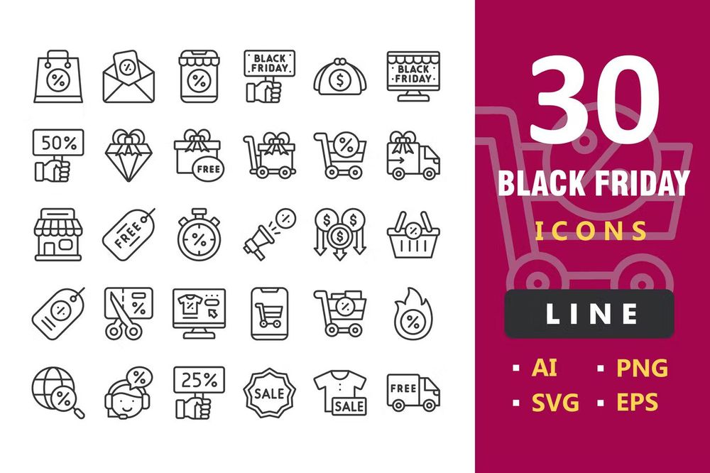 A set of black friday line icons