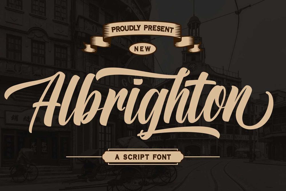 A vintage script label font