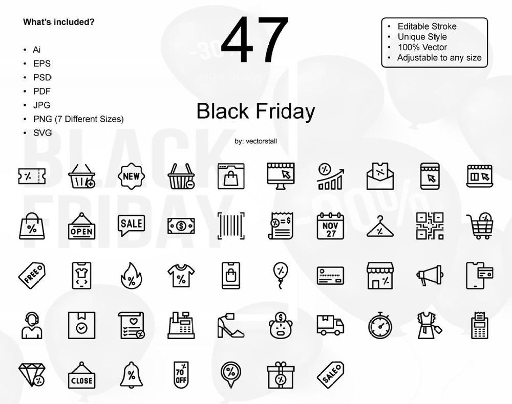 A set of black friday line icons
