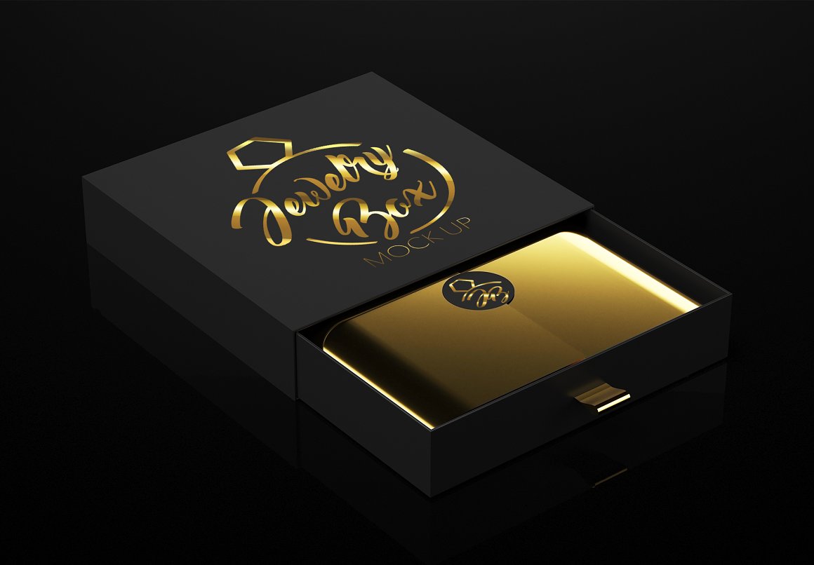 A black jewelry box mockup template