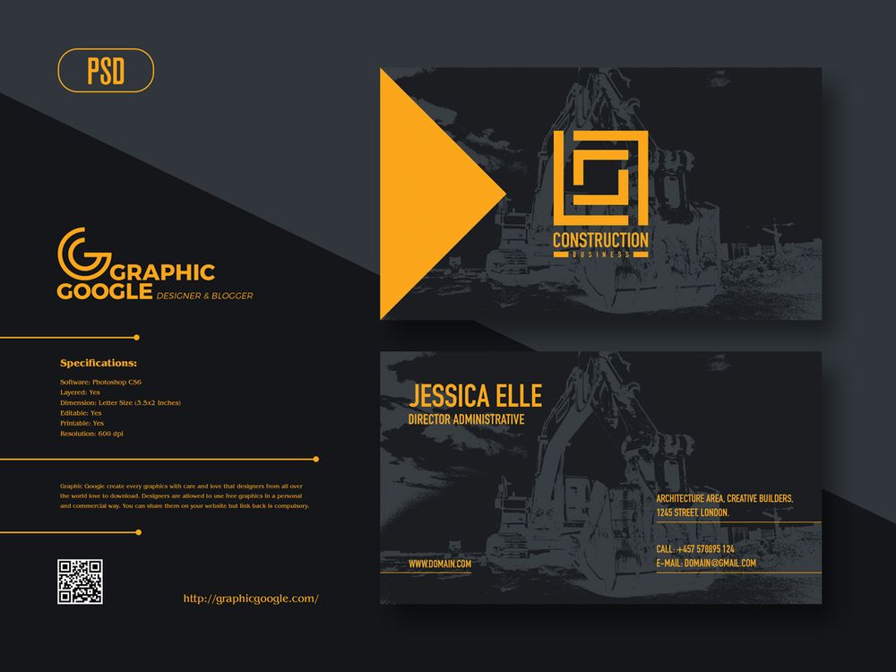 A free construction business card template