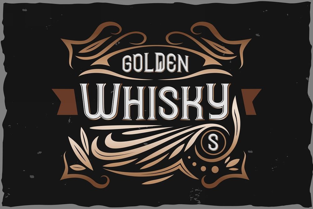 A golden vintage whiskey font
