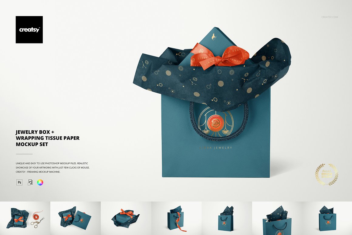 A jewelry wrapping tissue paper mockup set