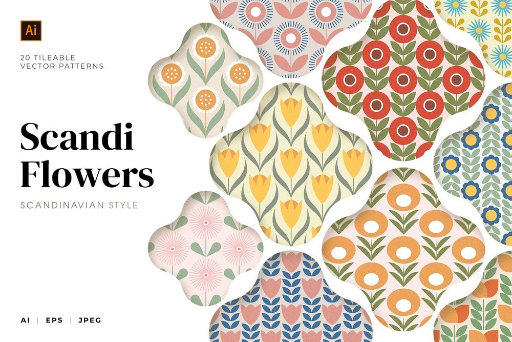 A scandi retro flower patterns