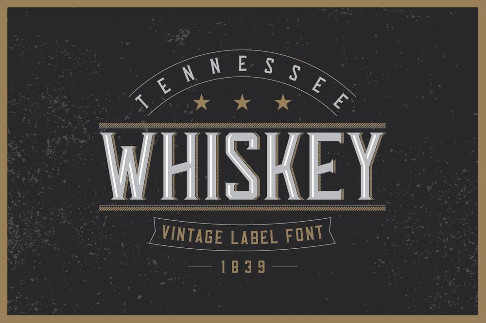 A vintage whiskey label font